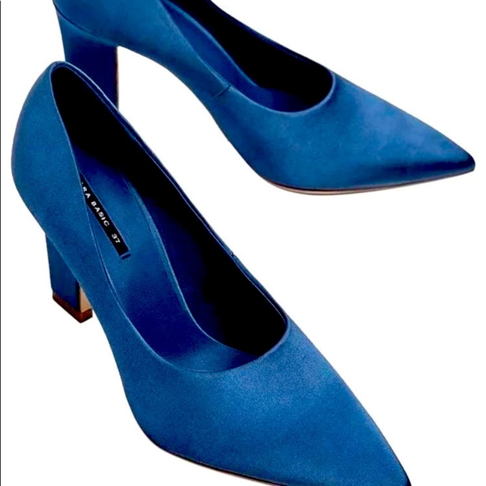 Zara Blue Satin High Heel Court Pumps Size Us 5